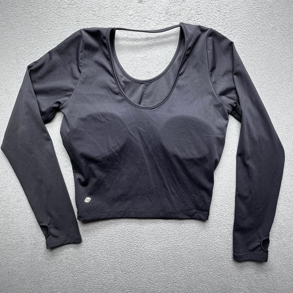 LINC Women Long Sleeve Top Nylon Spandex Black Large Athleisure Open Back - Picture 2 of 8